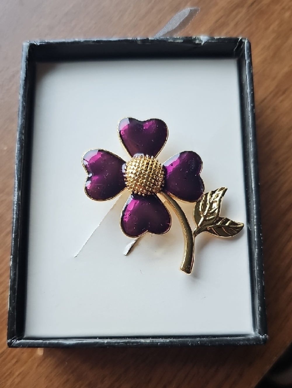 NIB Vintage Gold-Tone Purple Enamel Flower Brooch - Picture 2 of 7